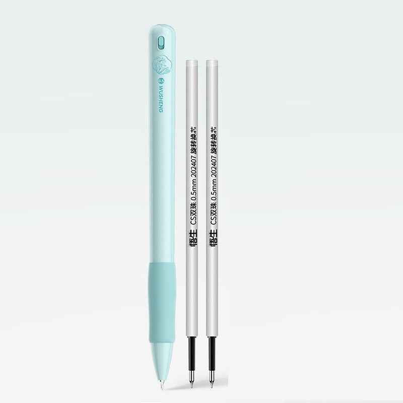 Gravity Sensor Gel Pen Auto Retract Black Ink 0.5mm with 2 Refills Light Blue