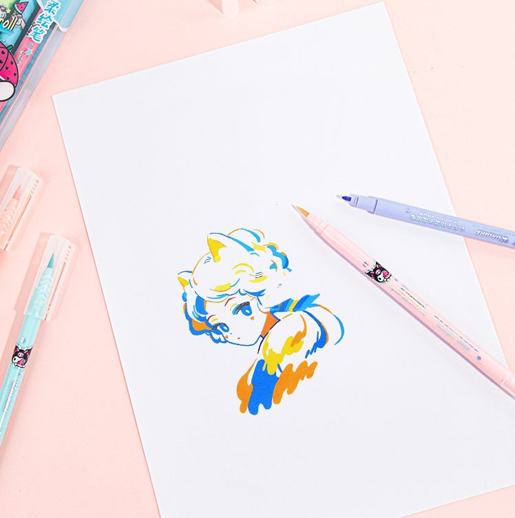Guangbo 8-Color Dual-Tip Soft Brush Pen Set – Kuromi &Cinnamoroll