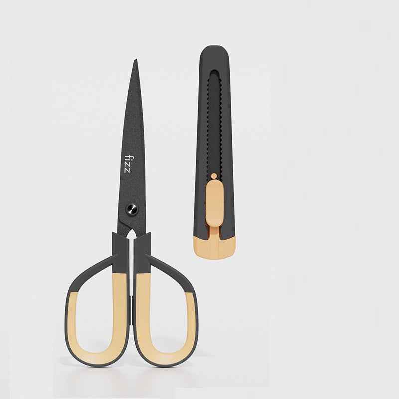Guangbo Fizz Multi-Function Scissors & Knife Combo 2in1 Office Tool Black