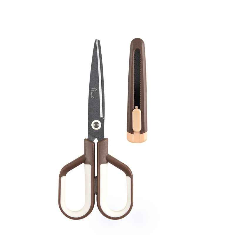 Guangbo Fizz Multi-Function Scissors & Knife Combo 2in1 Office Tool Brown