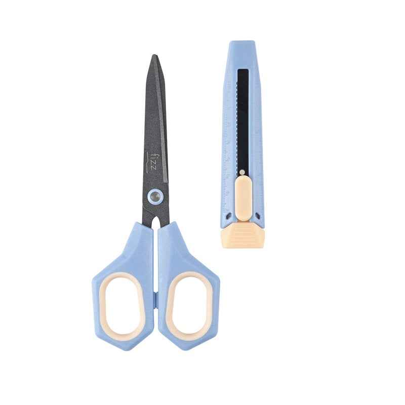 Guangbo Fizz Multi-Function Scissors & Knife Combo 2in1 Office Tool Light Blue