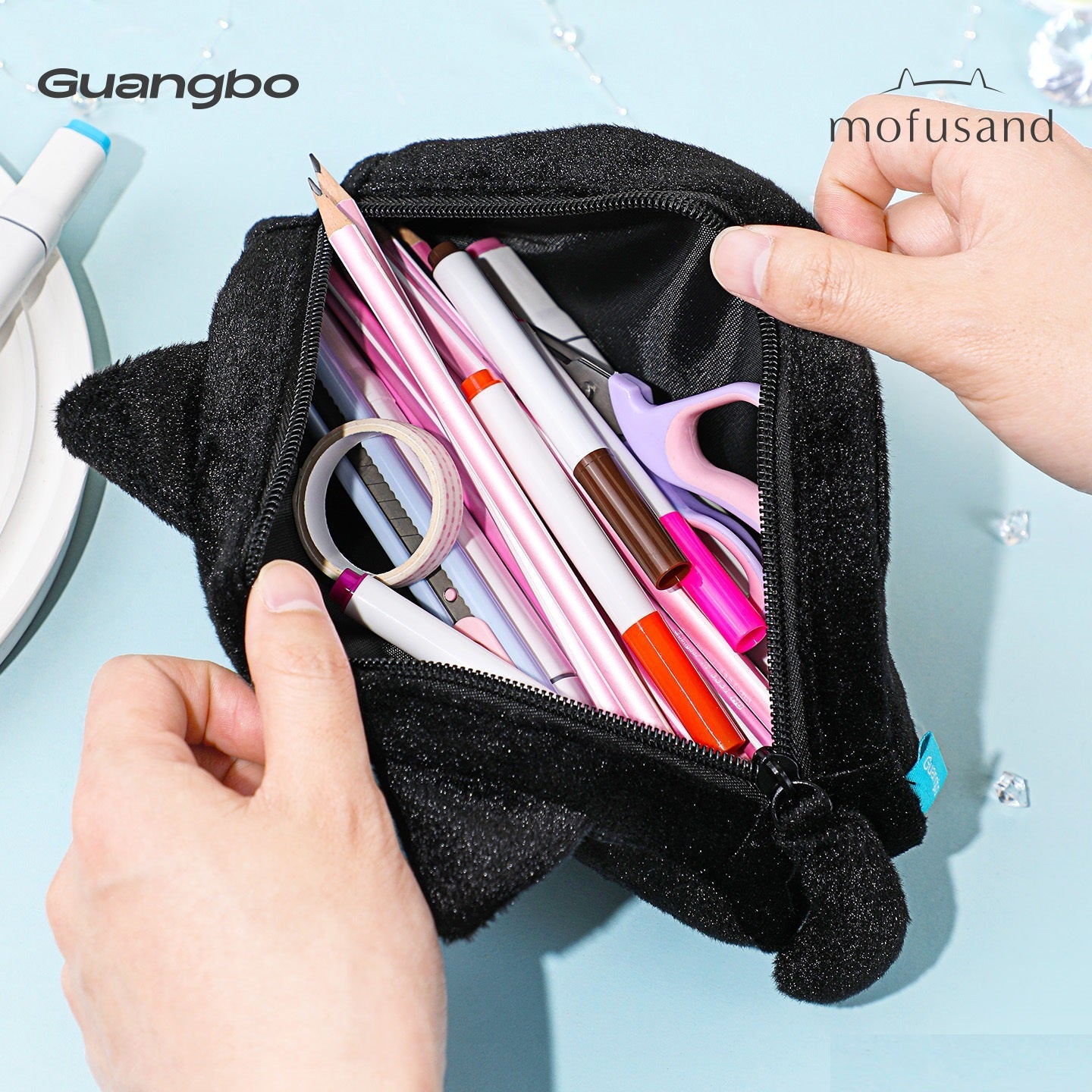 Guangbo Mofusand Plush Black Cat Pencil Case Pen Bag