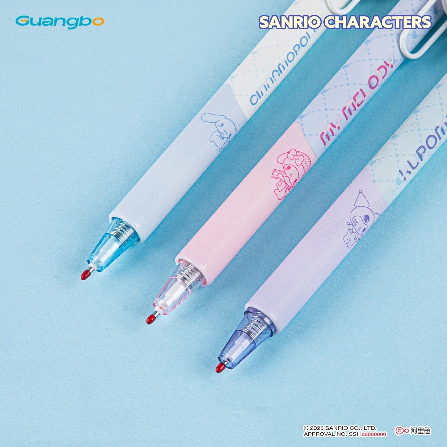 Guangbo Sanrio Click Gel Pen Set 6-Pack with Cartoon Character Clip