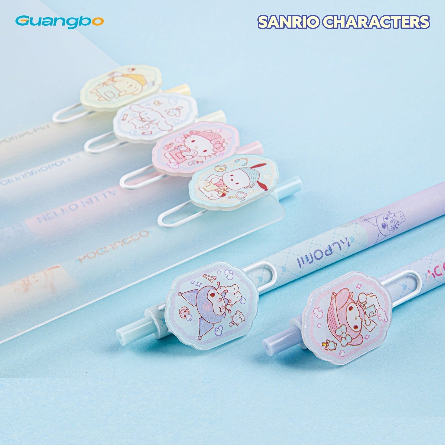 Guangbo Sanrio Click Gel Pen Set 6-Pack with Cartoon Character Clip