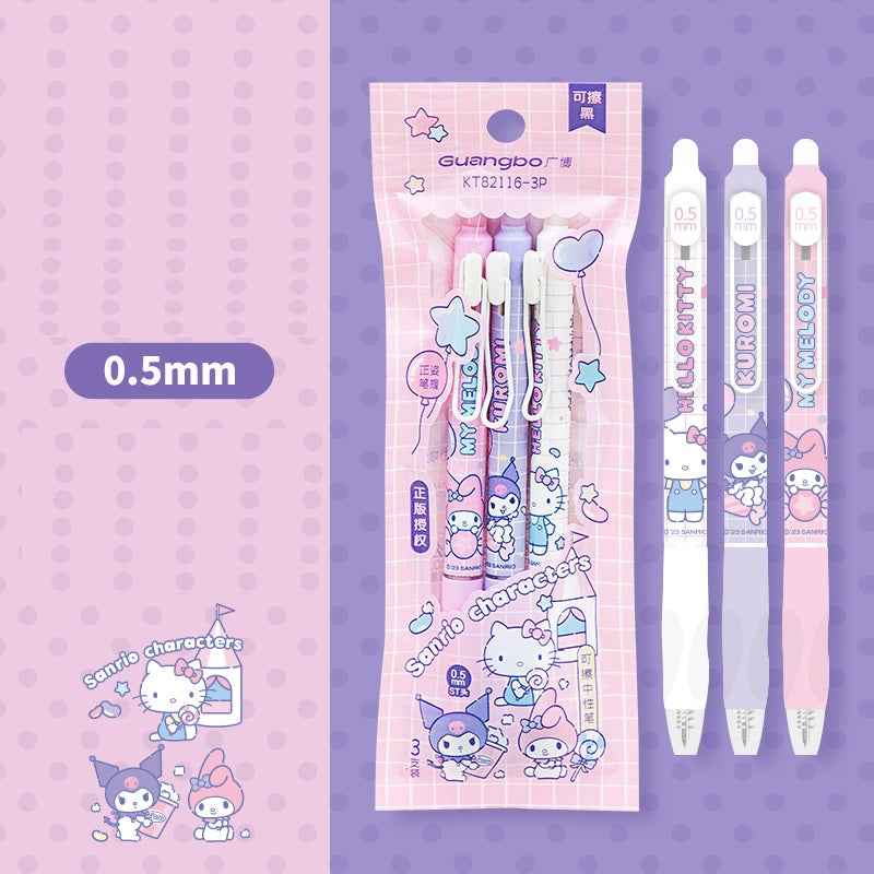 Guangbo Sanrio Erasable Gel Pen Set – 0.5mm Blue Ink, 3-Pack C
