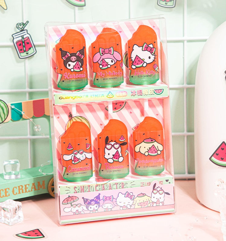 Guangbo 6-Pack Sanrio Watermelon Lollipop Erasers
