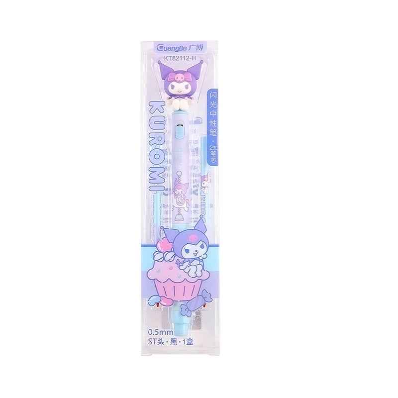 Guangbo Sanrio Gel Pen Glowing 0.5mm with 2pcs Black Ink Refills KUROMI