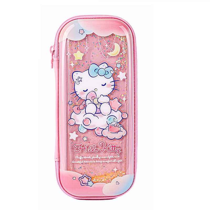 Guangbo Sanrio Glitter Flowing Pencil Case for Girls Hello Kitty