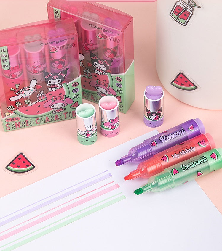 Sanrio Kuromi My Melody&Cinnamoroll Watermelon Heart Highlighter