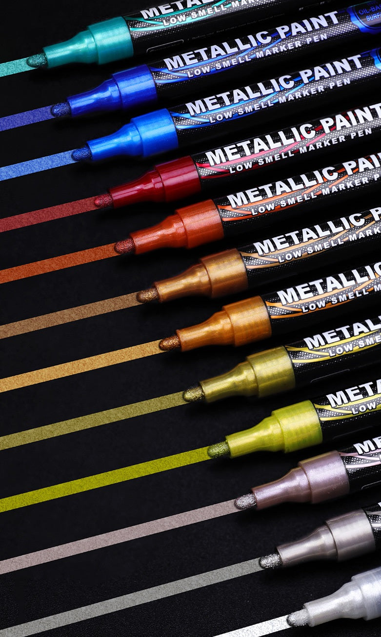 Guangna 169 Metallic Paint Marker Pens Oil-Based – 12-Color