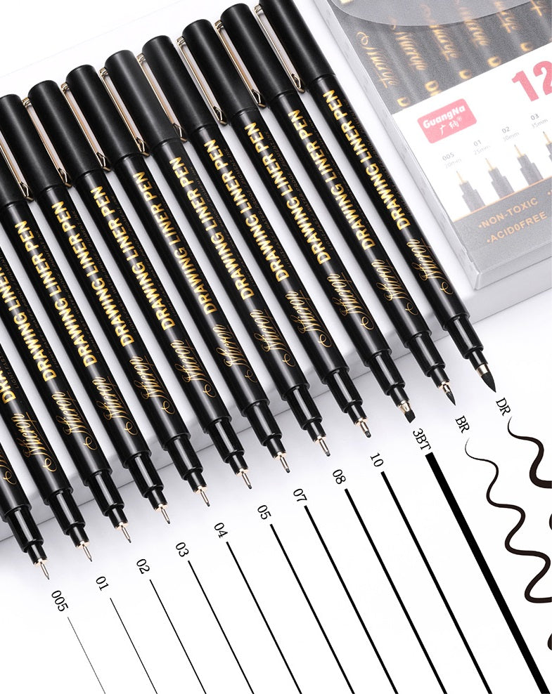 Guangna Micro Fineliner Pens,Black Ink Drawing Art Pens 12 Pack