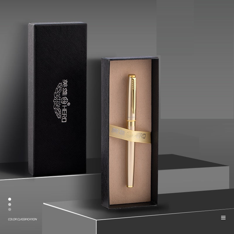 HERO 1511A Fountain Pen Set - Iridium Nib Rotary Ink Converter Champagne