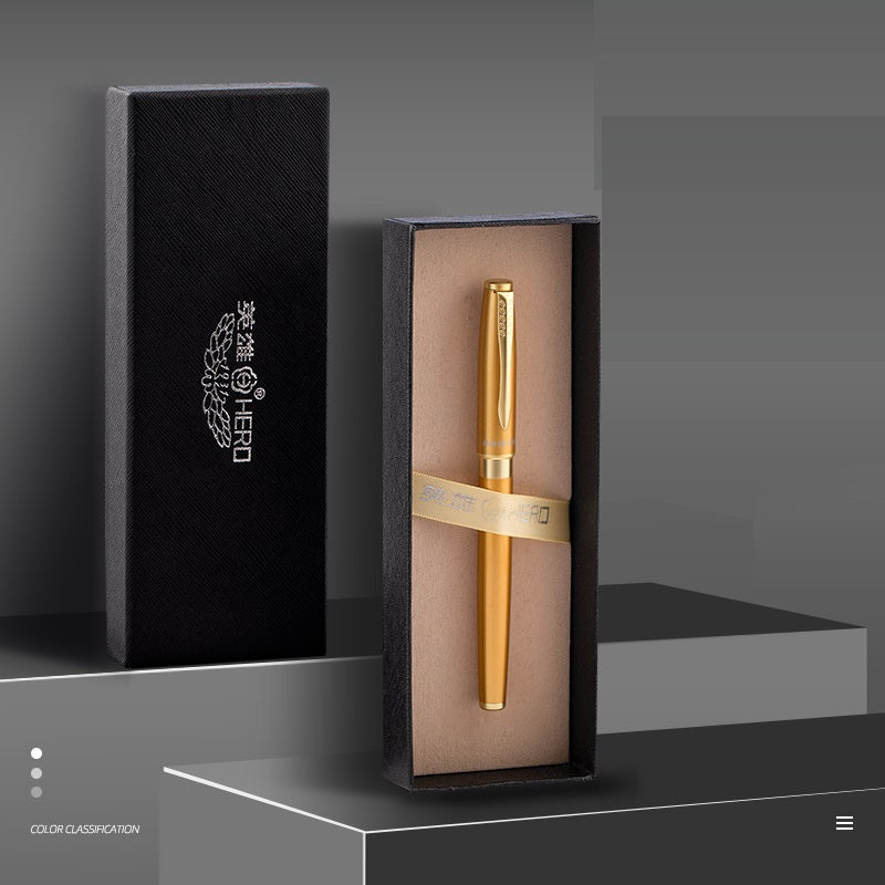 HERO 1511A Fountain Pen Set - Iridium Nib Rotary Ink Converter Gold