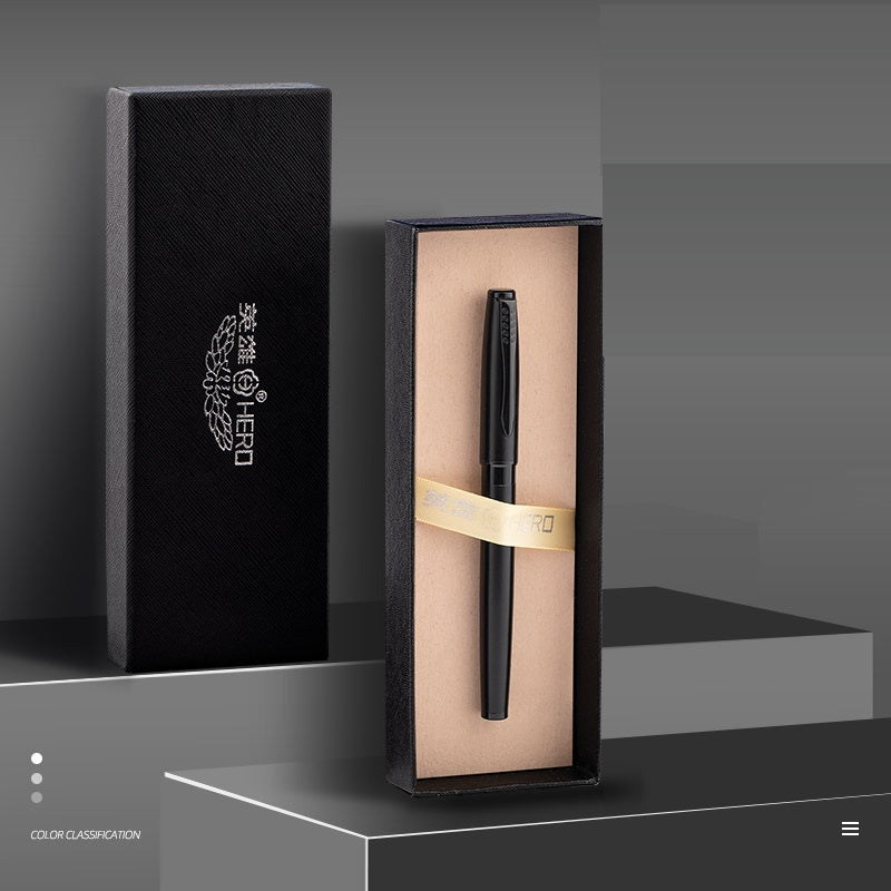 HERO 1511A Fountain Pen Set - Iridium Nib Rotary Ink Converter All Black