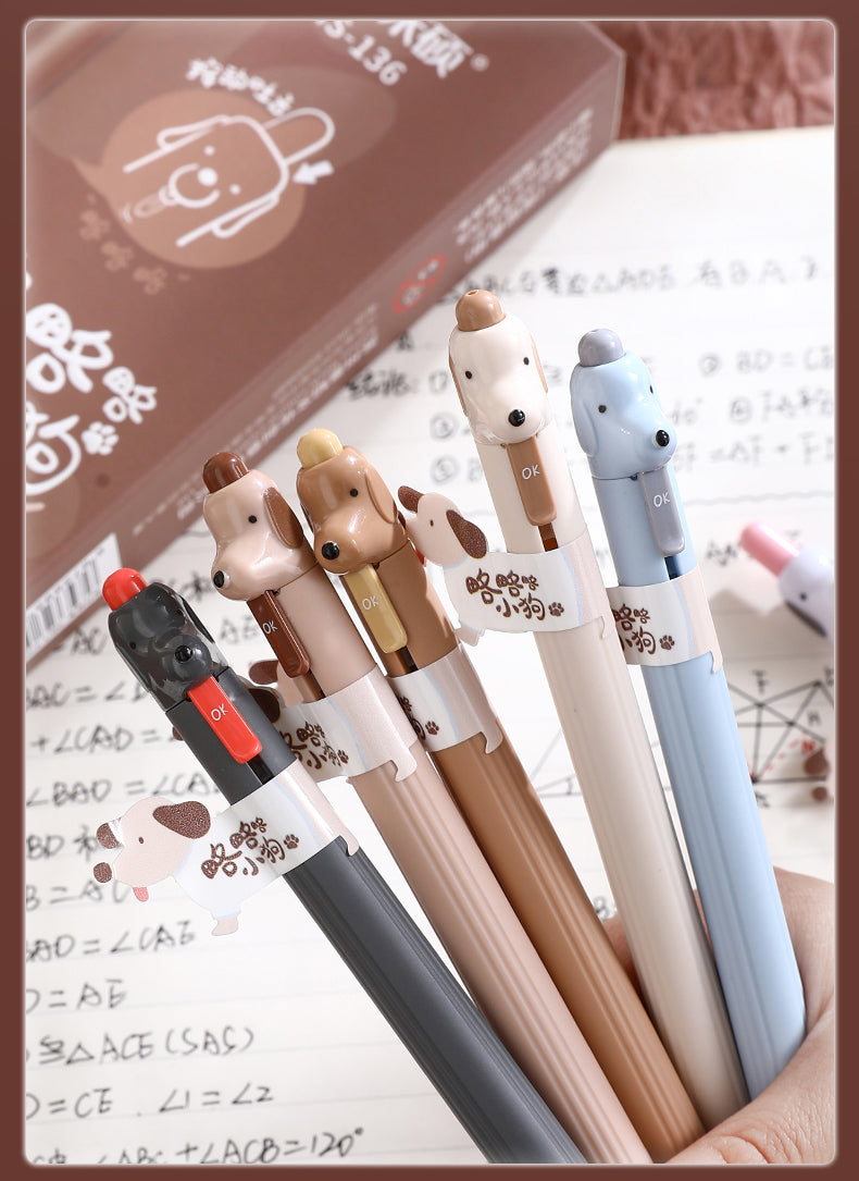 HESU Cute Dog Rollerball Gel Pens,Puppy Tongue Out,6 Pack
