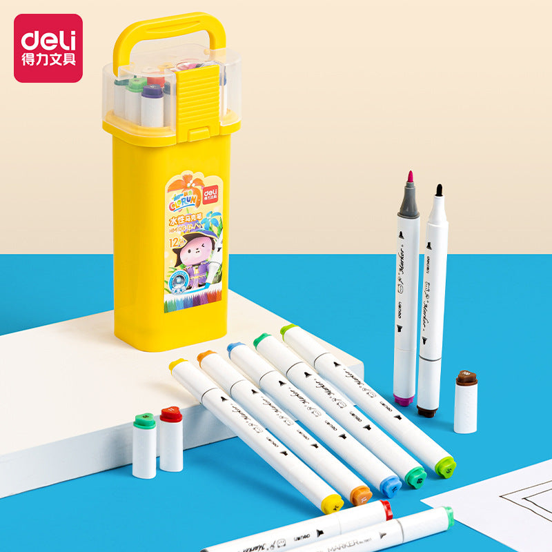 DELI 12/24/36/48/60 Colors Dual Tips Water-Based Art Markers 24 Colors