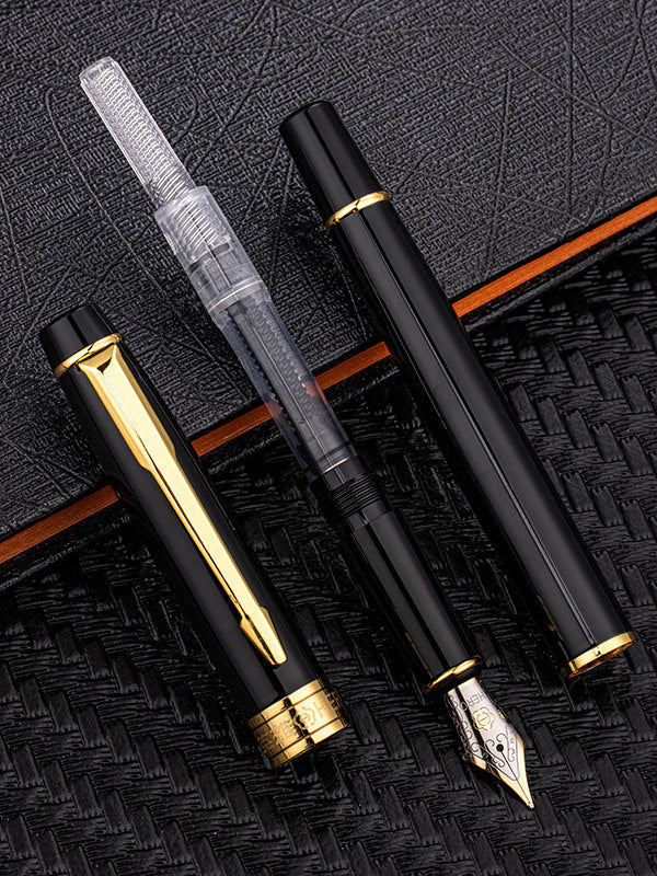 Hero E608 Fountain Pen – Black Lacquer Gold Clip