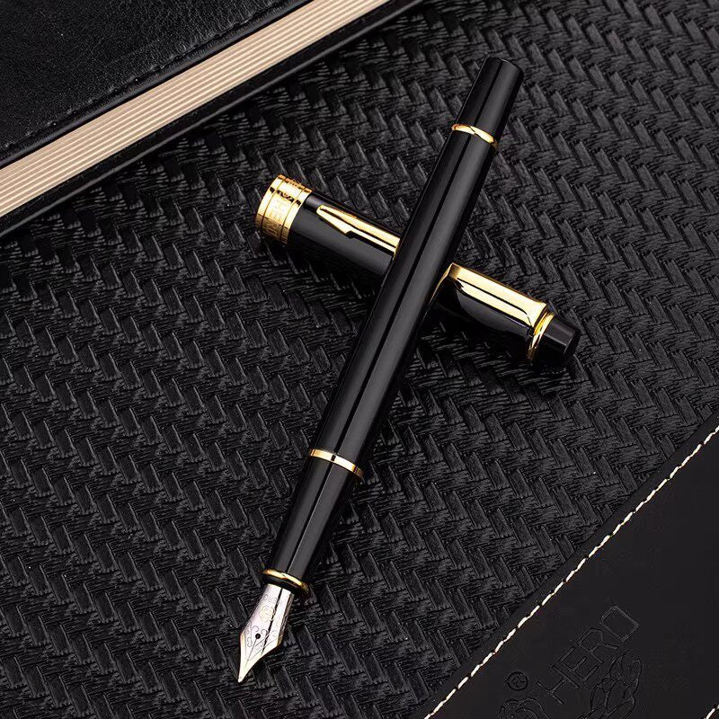 Hero E608 Fountain Pen – Black Lacquer Gold Clip F 0.5MM