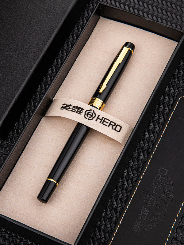 Hero E608 Fountain Pen – Black Lacquer Gold Clip