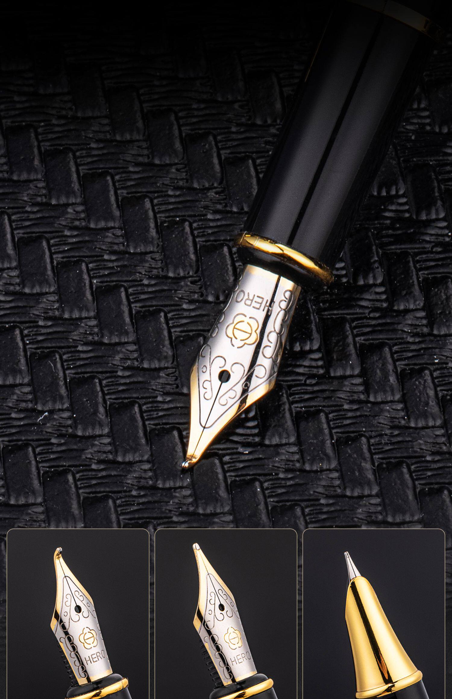 Hero E608 Fountain Pen – Black Lacquer Gold Clip