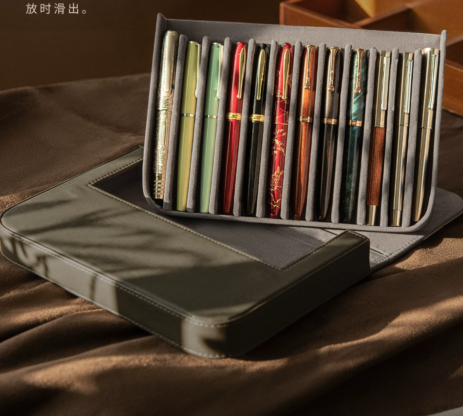 Hongdian PU Leather Fountain Pen Case 12 Slots