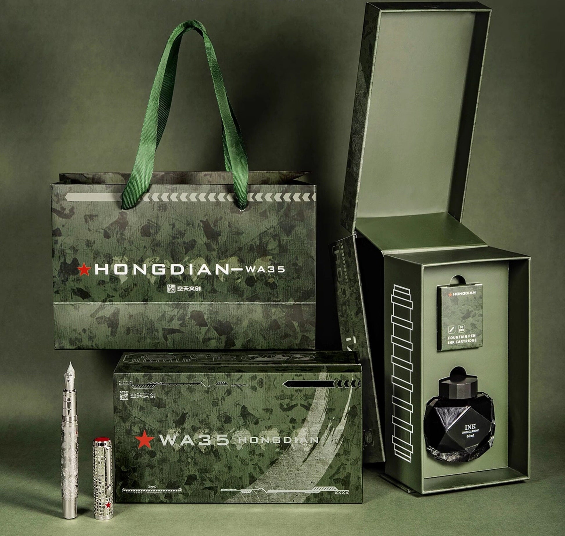 Hongdian WA35 Fountain Pen Military Aerospace Edition – Green Gift Box Set