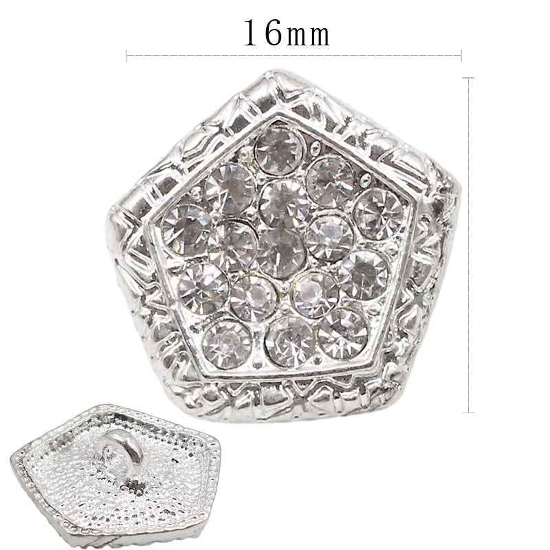 Rhinestone shank buttons, pentagon and oval mix in silver and gold tones