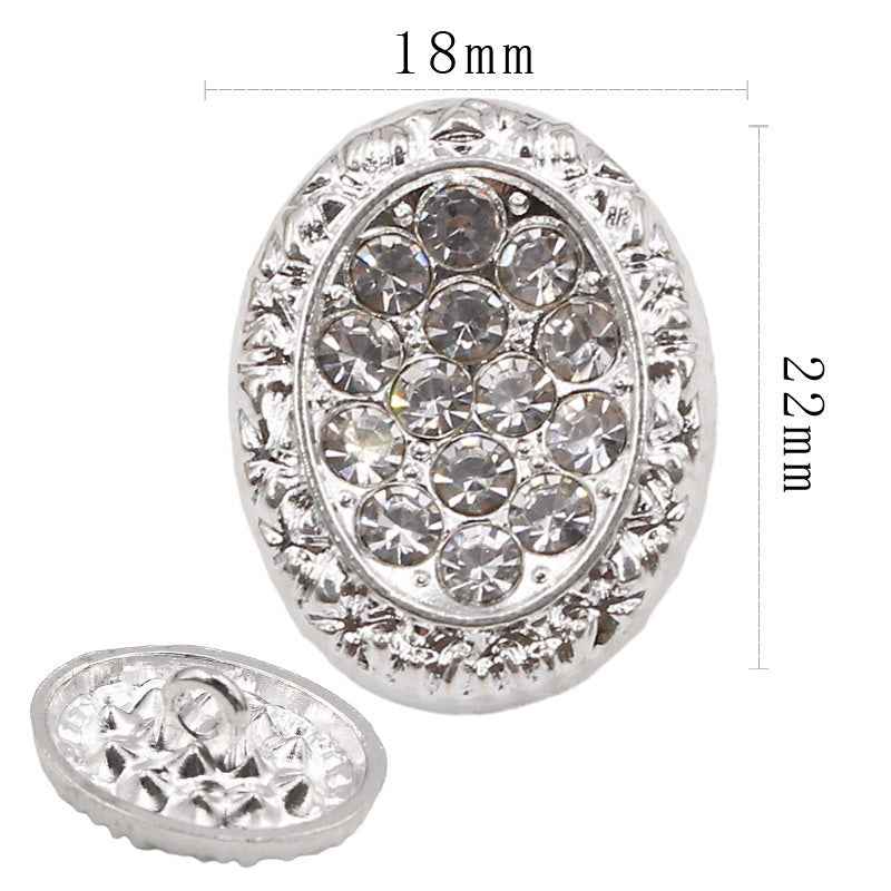 Oval silver rhinestone shank button, 22mm metal setting