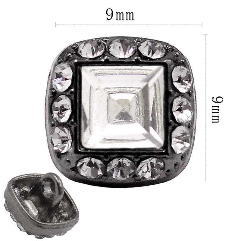 9mm black-tone round-square crystal shank button with square rhinestone frame