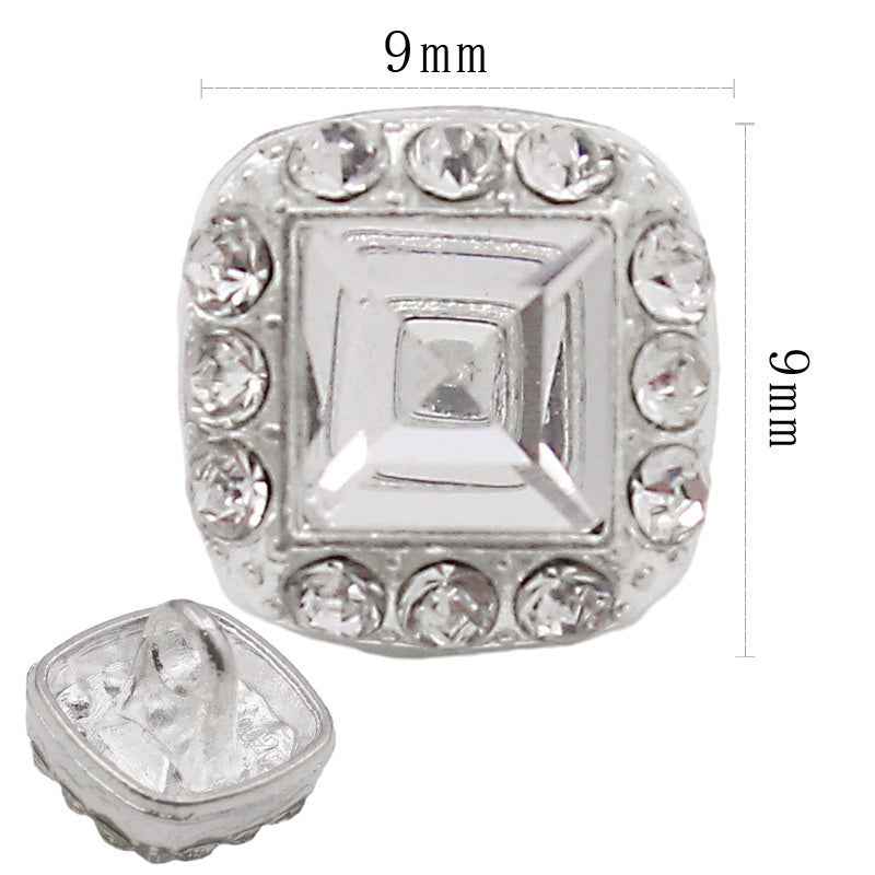 9mm silver-tone round-square crystal shank button with square rhinestone setting