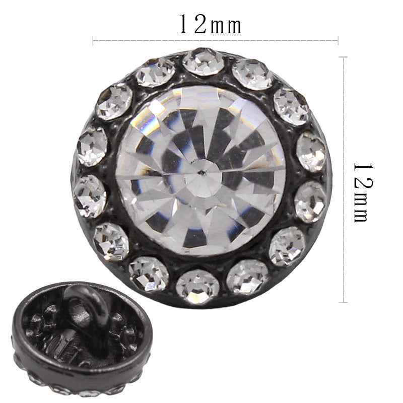 12mm black-tone round crystal rhinestone shank button with large faceted center