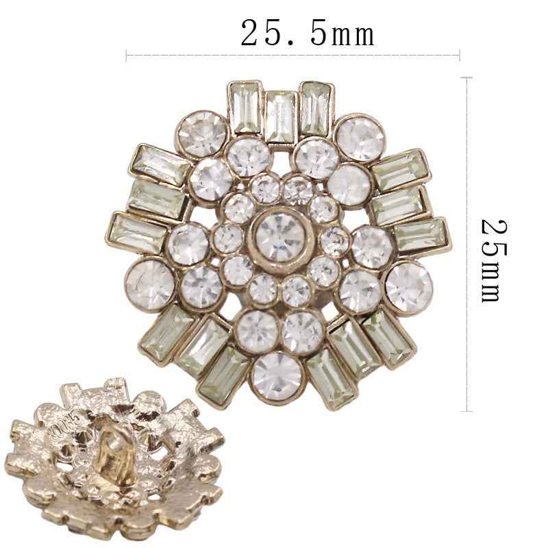Gold-tone five-point star rhinestone shank button, 25.5mm, round gems border