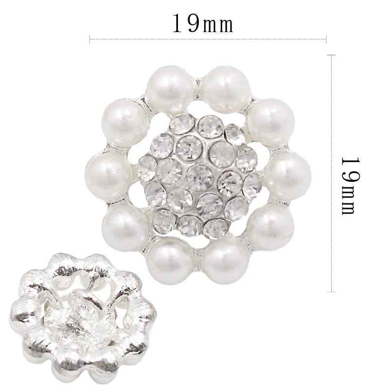 Pearl rhinestone shank button, faux pearls around crystal cluster, silver-tone, 19mm