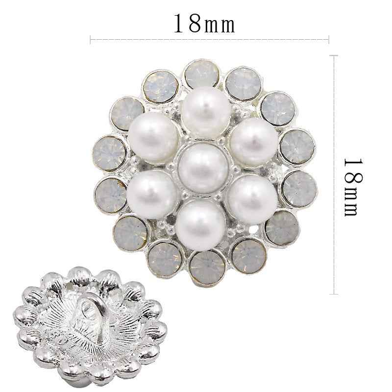 18 mm pearl & rhinestone shank button, circular flower cluster with faux pearls