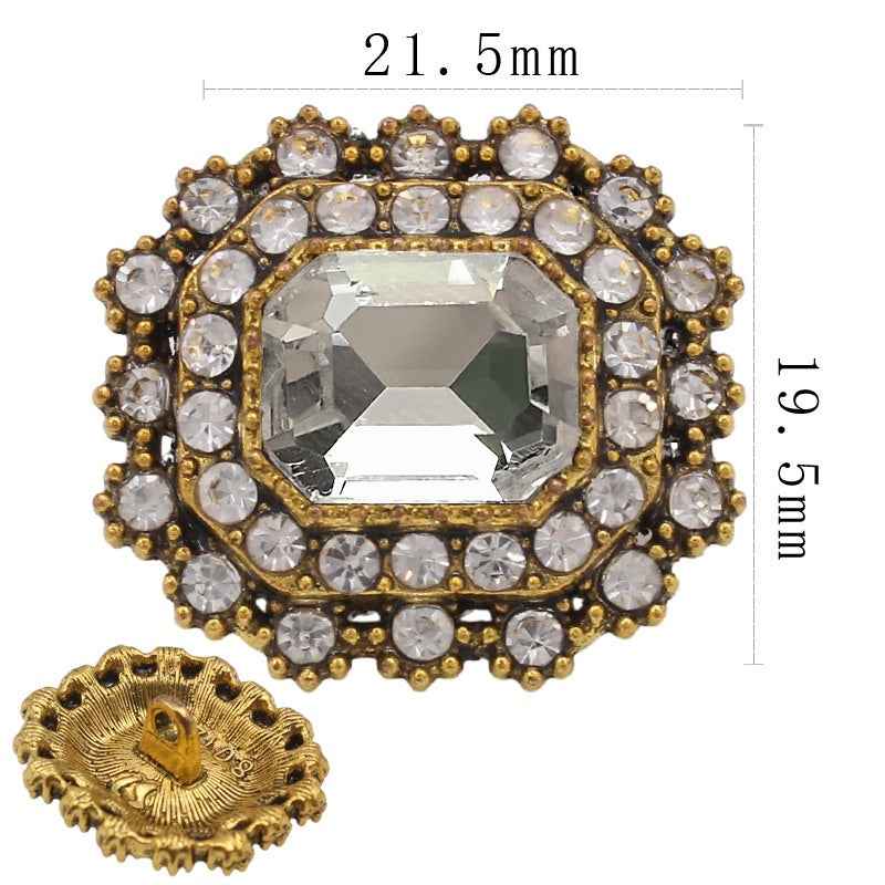 Glas-Strassknopf, achteckiger Großstein, goldfarbener Rahmen, Maße 21,5 mm