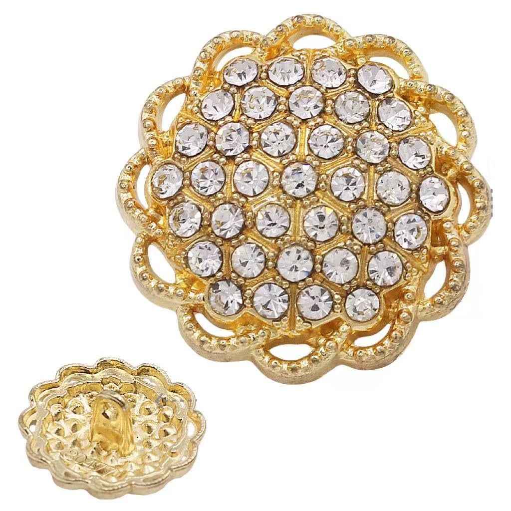 Silver round floral rhinestone shank button, ornate crystal pattern (20 pcs)