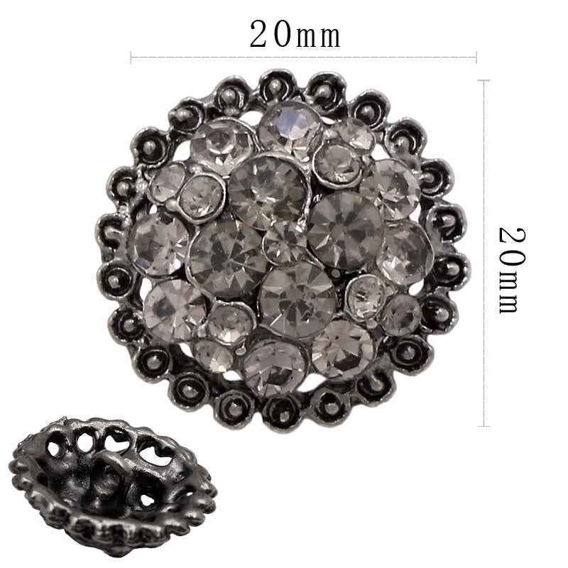 20mm gunmetal round rhinestone shank button, cluster design, 20 pcs