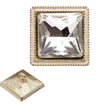Square crystal shine glass button, gold frame with clear faceted crystal center