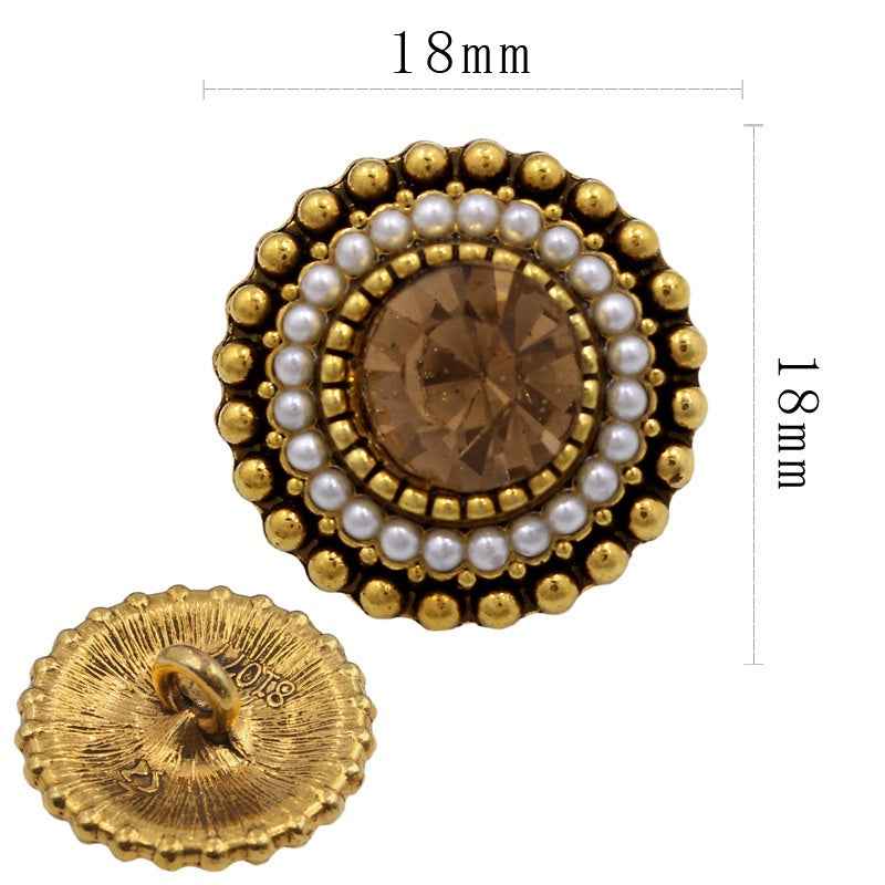 18mm pearl-and-gold shank button with oval champagne crystal center