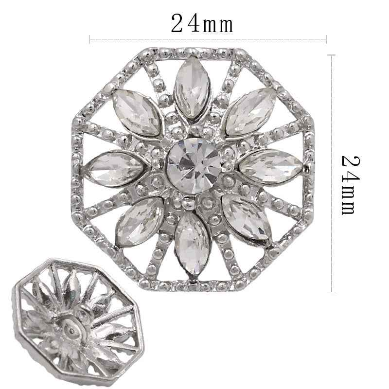 24mm octagonal sew-on rhinestone button with clear faceted center stones