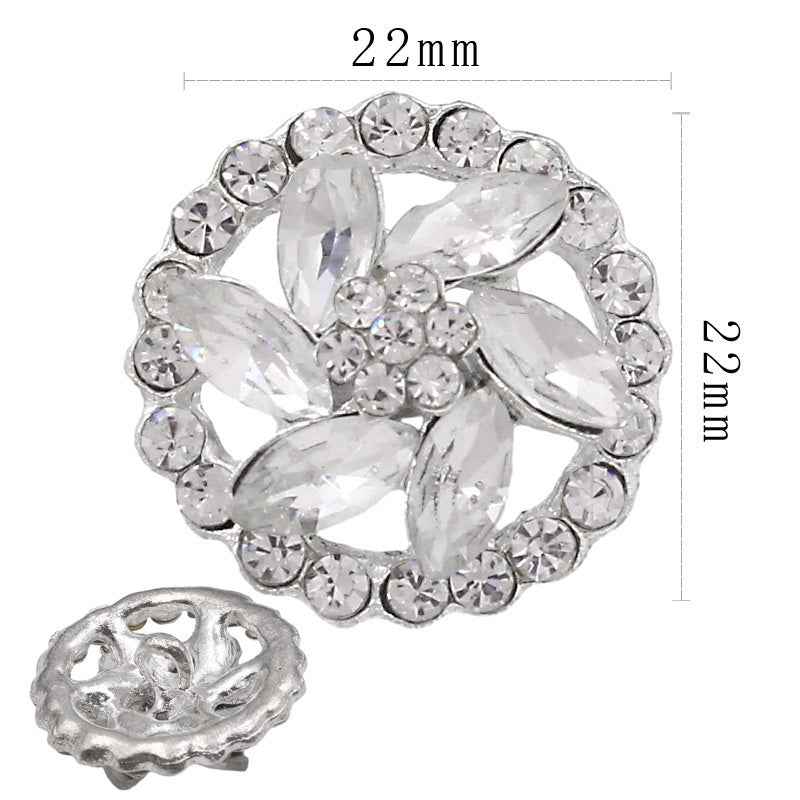 22mm round sew-on rhinestone alloy button, clear stones, decorative border