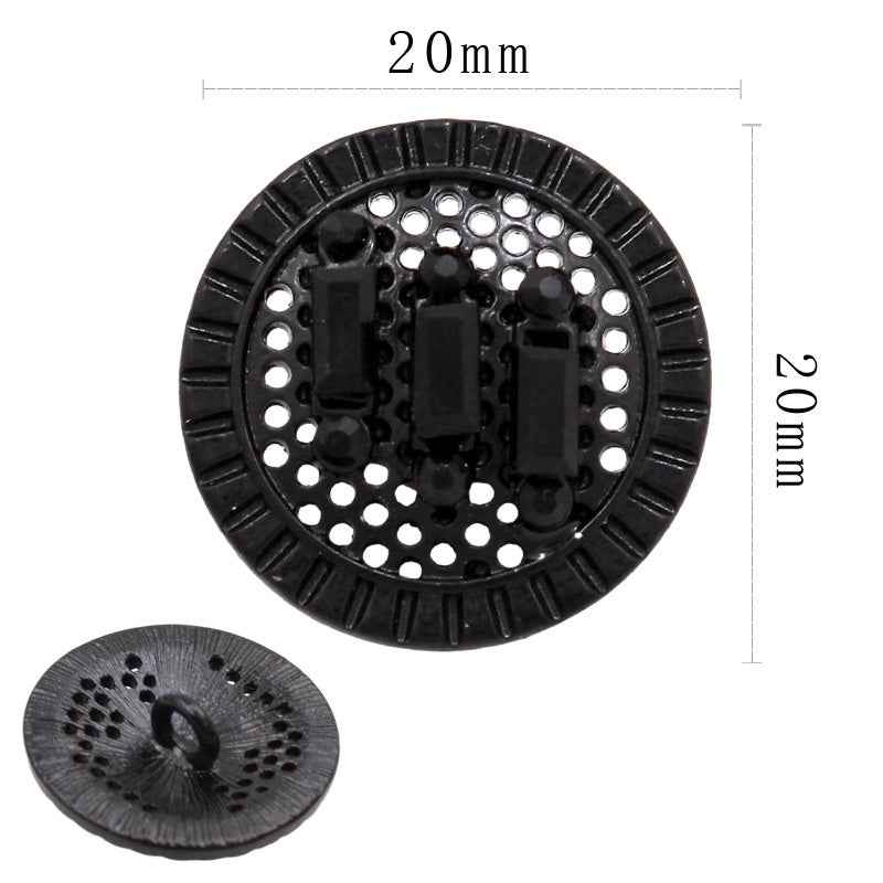 20mm gunmetal round metal shank button, diamond-cut, 20 pcs