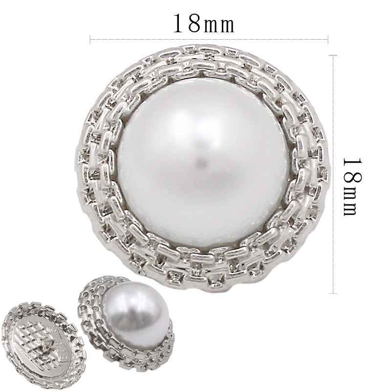18mm silver round pearl shank button with decorative metal rim (set of 20 pcs)