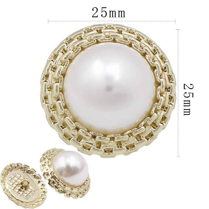 25mm gold round pearl shank button with decorative metal rim (set of 20 pcs)