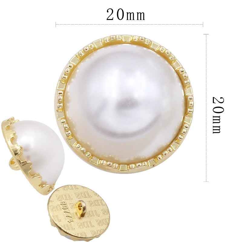 20mm gold round pearl shank button with decorative metal rim (set of 20 pcs)