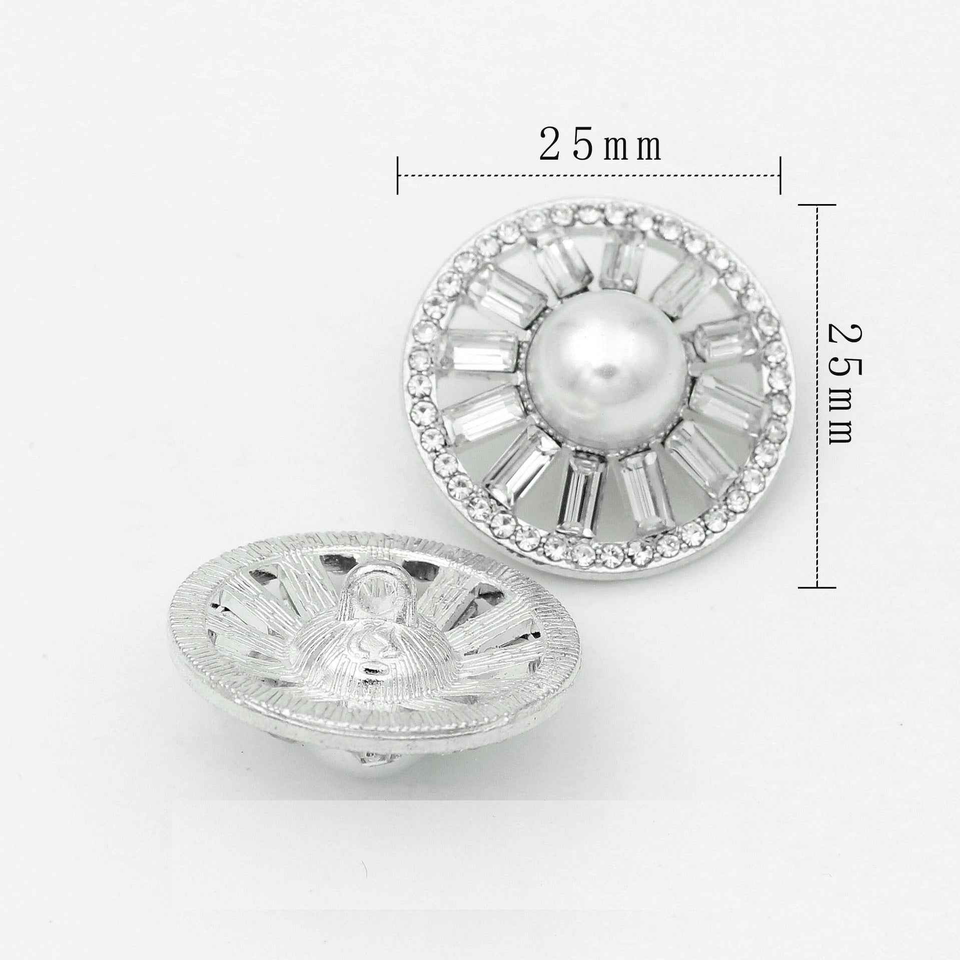 Runder Kristallknopf mit Perlenimitat, glasklaren Strassrand, Größe 25 mm