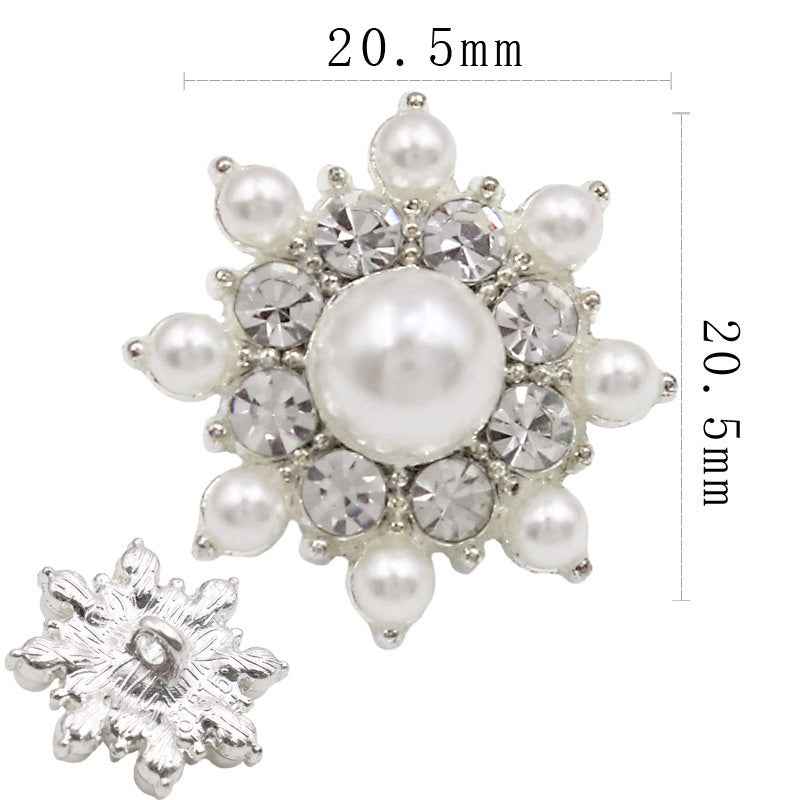 20.5mm silver-tone star-shaped pearl crystal button with central pearl and clear stones