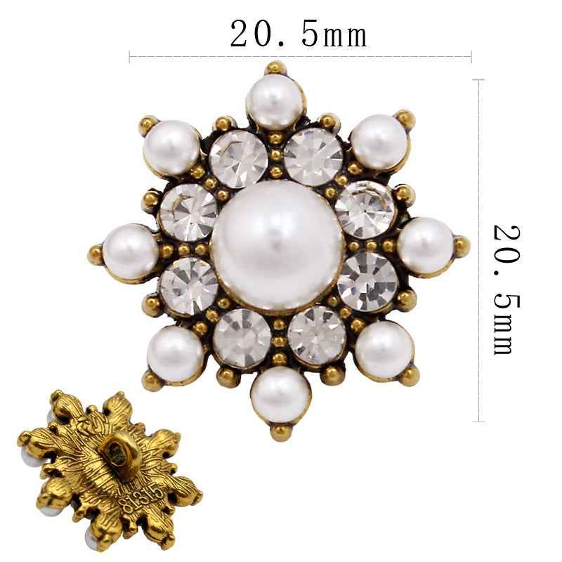 20.5mm gold-tone star-shaped pearl crystal button with central white pearl and clear crystals