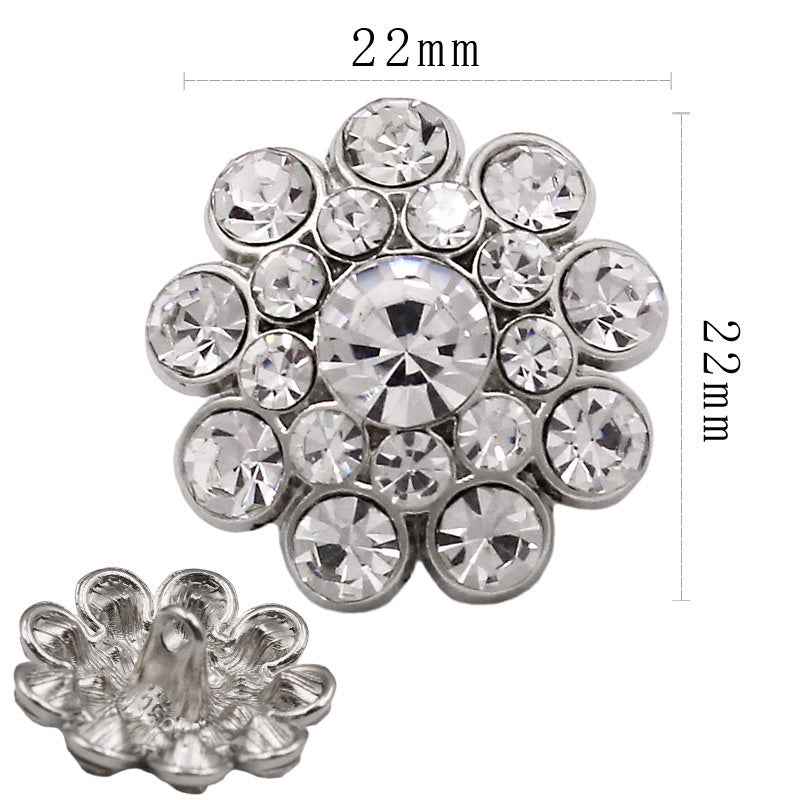 22 mm runder Strass-Metallkammknopf, offene Blüten-Cluster (Style 4), silberfarben