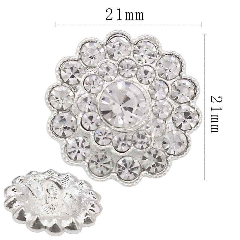 21 mm runder Strass-Metallkammknopf, offene Blüten-Cluster (Style 2), silberfarben